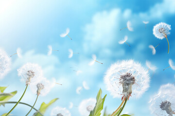 dandelions on blue sky