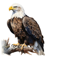 Brushstroke watercolor style realistic full body portrait of a bald eagle on white background Generated by AI 02