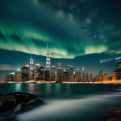 Northern Lights Over City at Night