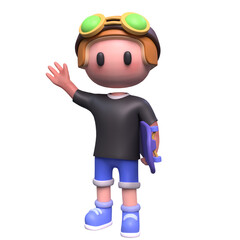 3D Cartoon character illustration playing skateboard, 3d rendering cartoon illustration