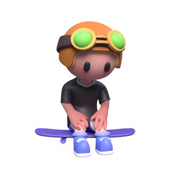 3D Cartoon character illustration playing skateboard, 3d rendering cartoon illustration