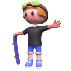 3D Cartoon character illustration playing skateboard, 3d rendering cartoon illustration