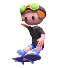 3D Cartoon character illustration playing skateboard, 3d rendering cartoon illustration