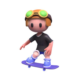3D Cartoon character illustration playing skateboard, 3d rendering cartoon illustration