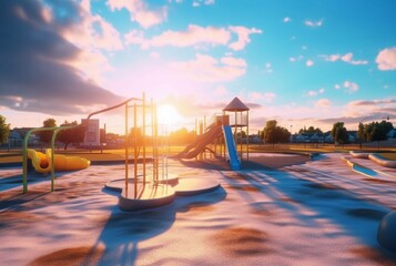 Children's recreation park with beautiful sunrise in the morning. generative ai