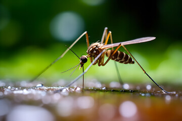 Close up of mosquito at daytime, Mosquito on the Tree bark macro shoot