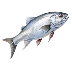 Brushstroke watercolor style realistic full body portrait of a fish on white background Generated by AI 03