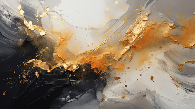Abstract color art painting with with balck white gold paint texture background,Generative ai