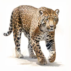 Foto op Plexiglas Brushstroke watercolor style realistic full body portrait of a jaguar on white background Generated by AI 01 © 文广 张