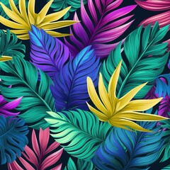 Neon Tropics Vibrant Gradient Tropical Leaves Luminous Foliage Gradient Neon Tropical Leaves