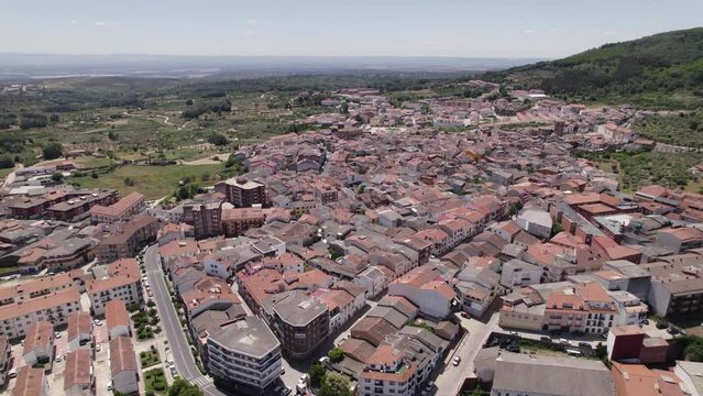 Aerial View Of Jara&iacute;z de la Vera, A Municipality Located In The Province Of C&aacute;ceres, Spain. Parallax Establishing Shot