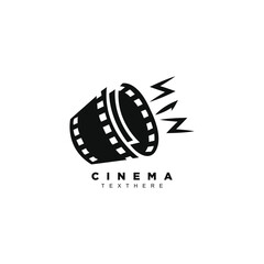 Fototapeta na wymiar Creative movie talk logo design. Film strip and loudspeaker or megaphone logo vector
