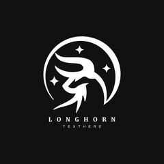 Vintage luxury longhorn cow logo design badge isolated on black background