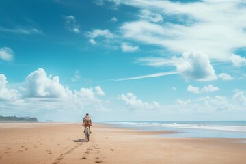 Cyclist Exploring A Peaceful And Empty Beach, Generative AI