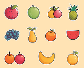vector set fruit sticker flat