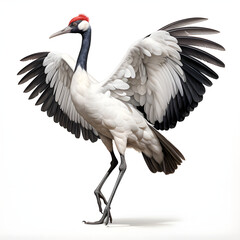Brushstroke watercolor style realistic full body portrait of a red-crowned crane on white background Generated by AI 01