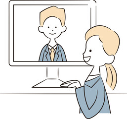 オンラインの打ち合わせをする女性会社員と男性会社員