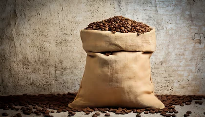 Stickers pour porte Bar a café coffee beans in sack,Fresh old sack of coffee grains, wallpaper, old wall, background, brown old wall background