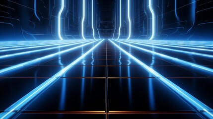 Futuristic Sci Fi Modern Elegant Alien Dark Grunge Concrete Room With Classic Pantone Blue Glowing Triangle Shaped Neon Tubes Reflection Background 3D Rendering Illustration