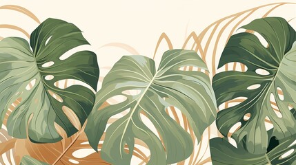 Vivid Jungle Greens Tropical Leaves Backdrop Tropical Tranquility Serene Leaves Background