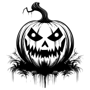 Halloween pumpkins vector illustration. scary spooky smiling Halloween pumpkin isolated. Jack o Lantern. Vintage, retro-style Halloween character outline isolated on white.