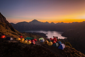 view from Pelawangan Sembalun Crater campsite in Rinjani Mountain.