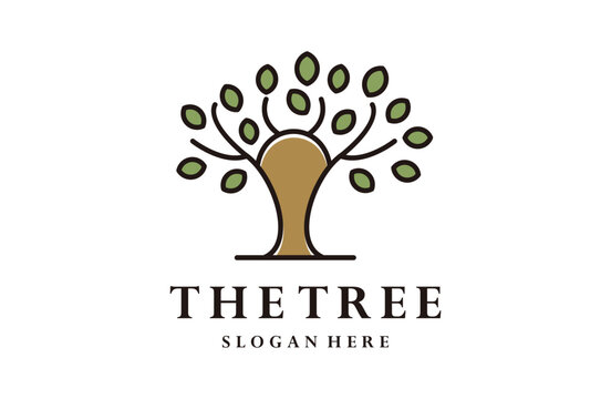 Abstract tree leaf logo icon design modern minimal style illustration.