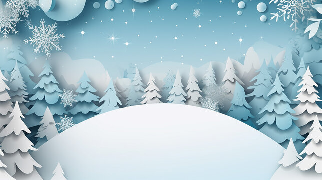 A Papercut Style of Winter and Christmas sale with snow and template background. Generative AI