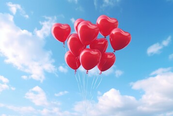 Fototapeta premium red love balloons in the air against a blue sky. generative ai