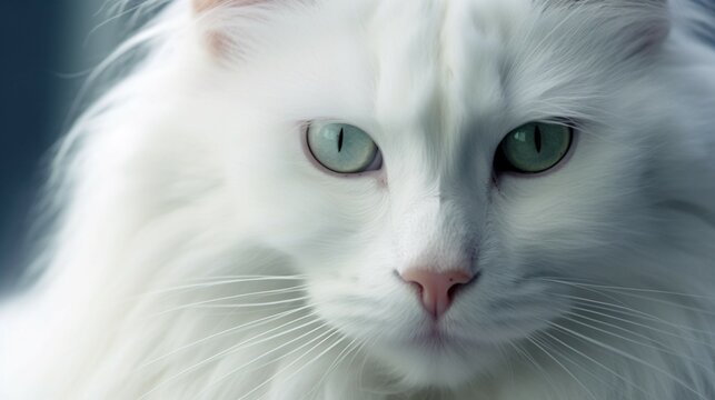 A long white furred intelligent cat.Generative AI