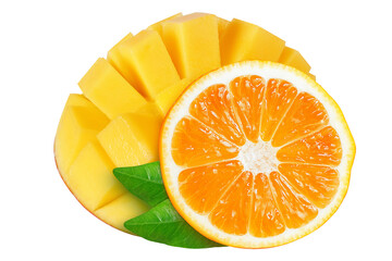 Mango and orange on an isolated white background.