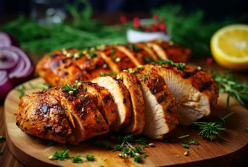 Fotobehang delicious grilled chicken fillet. generative ai © LivroomStudio