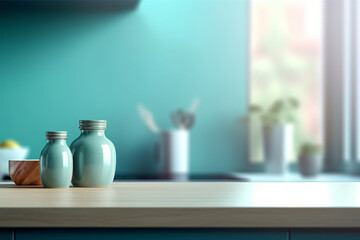 Fototapeta na wymiar Jars and a bowl on the laminate kitchen counter. (Generative AI)