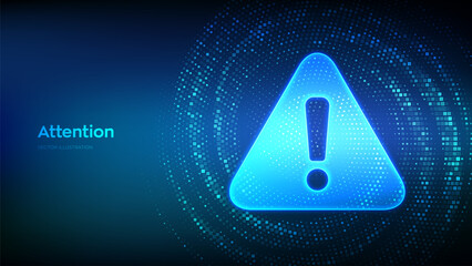 Attention symbol made with binary code. Danger Sign. Virus Alert. Computer Hacked Error Concept. Hacking Piracy Risk. Virtual tunnel warp made with digital code. Data Flow. Vector Illustration.