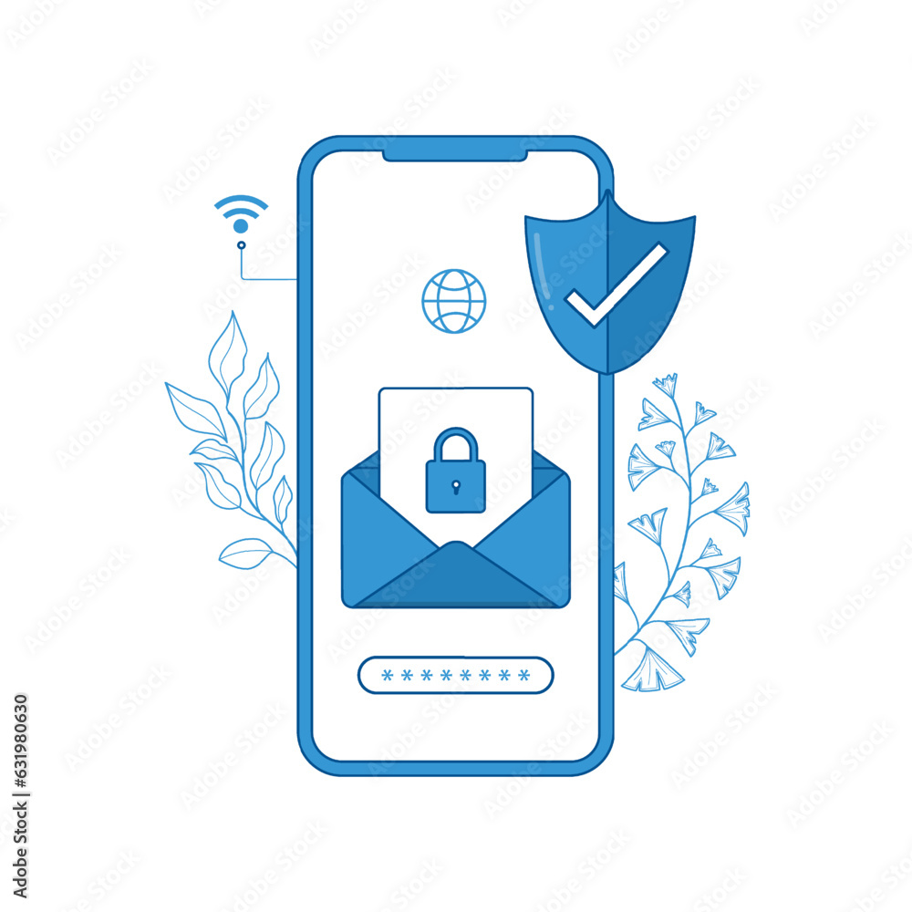Poster mobile security concept. secure internet connection. illustrator vector