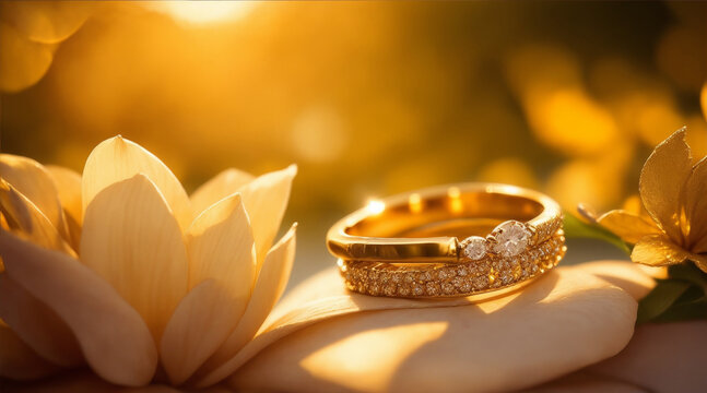 golden love wedding rings photograph by generative ai