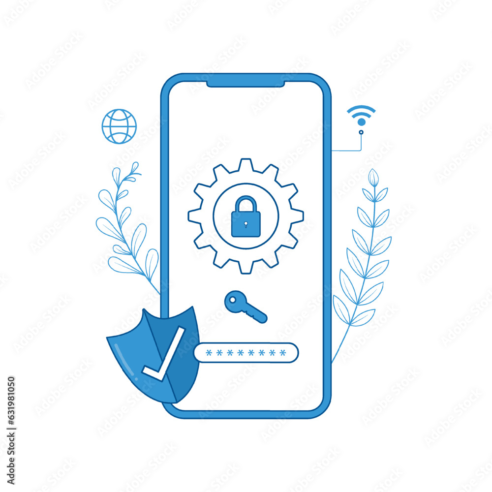 Aufkleber mobile security concept. secure internet connection. illustrator vector