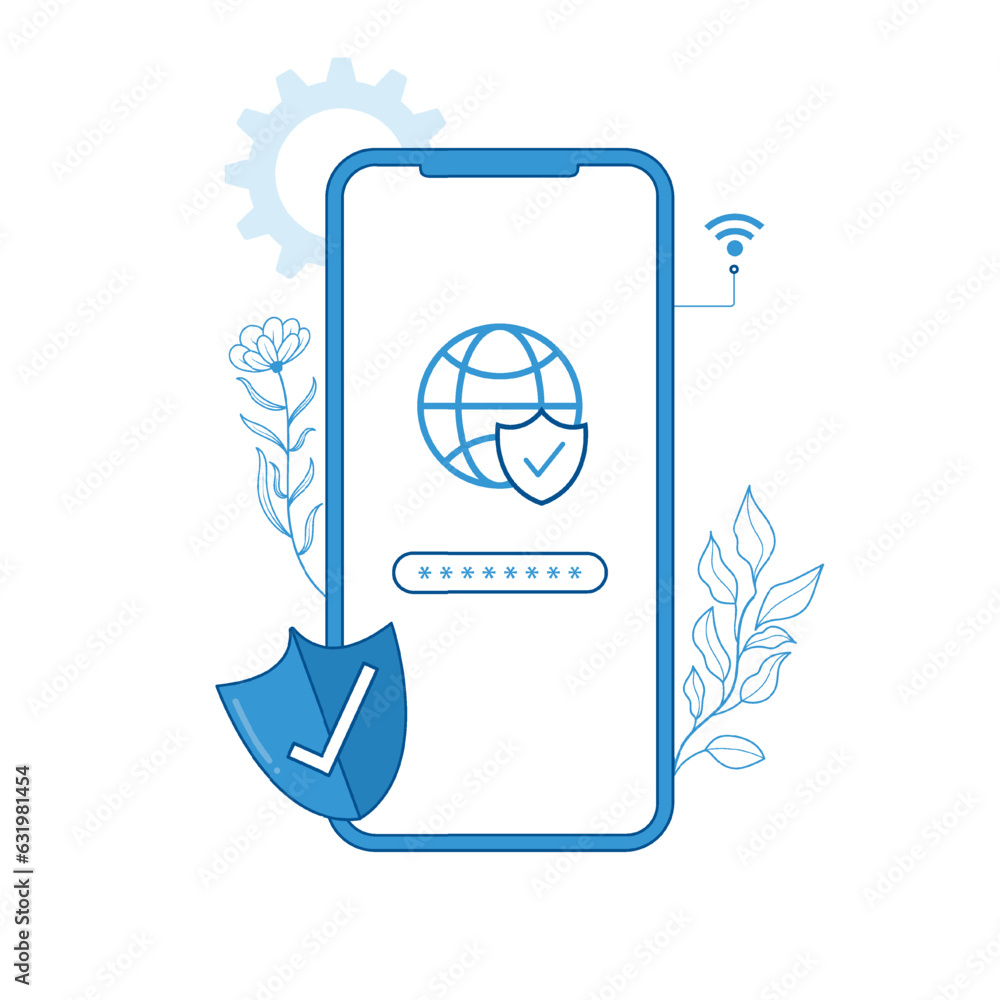 Poster mobile security concept. secure internet connection. illustrator vector.