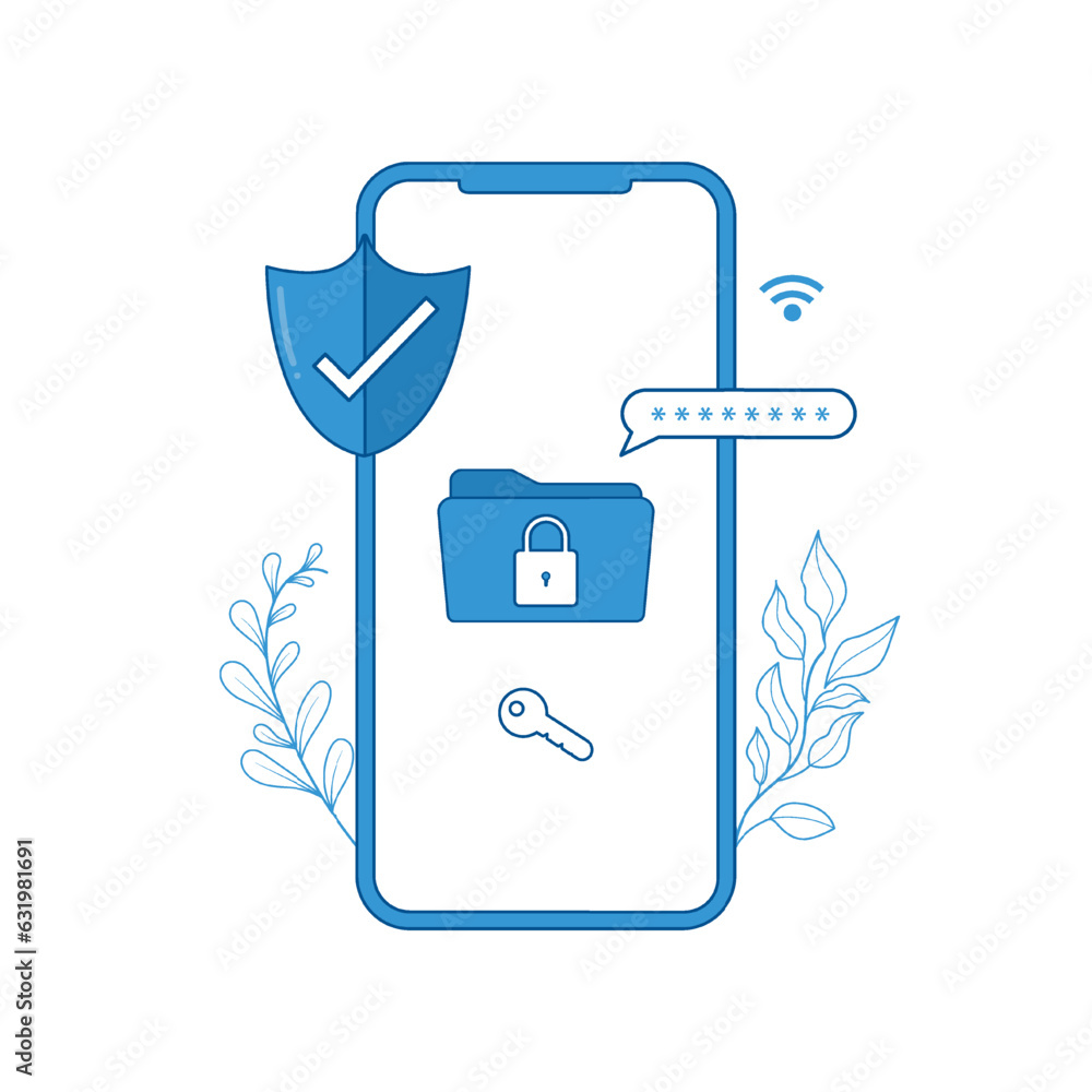 Poster mobile security concept. secure internet connection. illustrator vector.