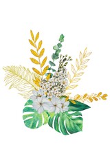 Watercolor Tropical Leaves and Florals