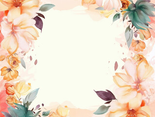 Watercolor style wildflowers and leaves frame on white background. Created with Generative AI technology
