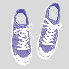 a pair of  Sneaker Shoes,top view,flat style, nostalgic realism