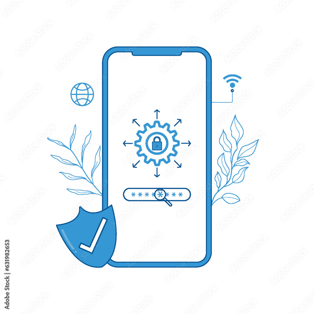 Aufkleber mobile security concept. secure internet connection. illustrator vector.