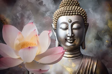 Foto op Plexiglas buddha and glowing lotus flower, generative AI © Kien