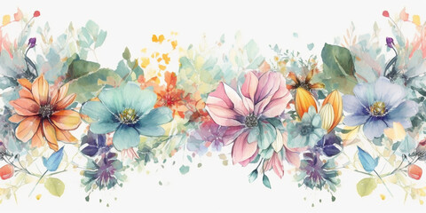 Watercolor style delicate flowers on white background. Created with Generative AI technology.
