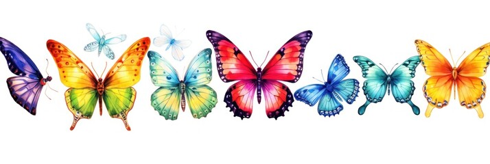 Safari Animal set colorful butterflies and dragonflies in watercolor style.