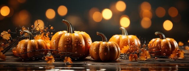 Blurred background with pumpkins.