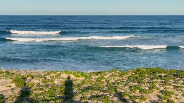 HD Video- Elouera Beach at Cronulla in Sydney,  NSW, Australia. Due to coastal erosion and following a severe storm in June 2022, a huge amount of sand was ripped from the beach.