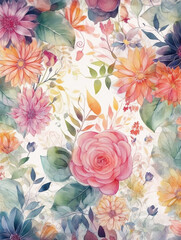 Obraz premium Watercolor style elegant floral pattern background . Created with Generative AI technology