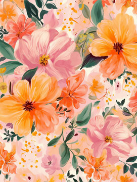 Watercolor style warm tone floral pattern background . Created with Generative AI technology